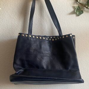 Dark navy Studded Leather Tote Bag - Classic Everyday Carry Laggo Brand